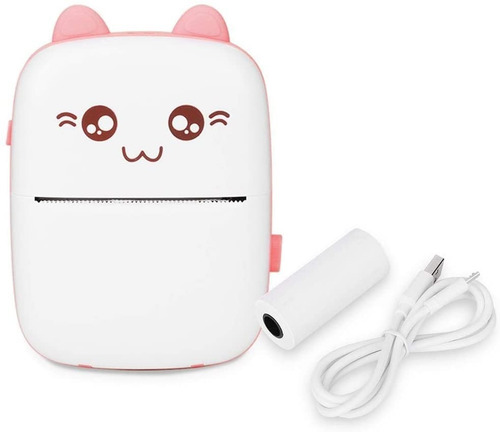 Mini Impresora Térmica Portátil Bluetooth Gatito + 1 Rollo Color Rosa