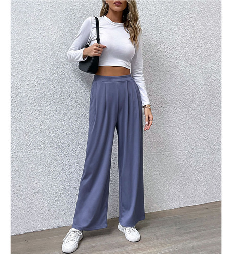 Pantalones De Mujer Rectos Pierna Ancha Con Bolsillos