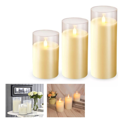 Set 3 Velas Led Decorativas Llama Calida Realista +portavela