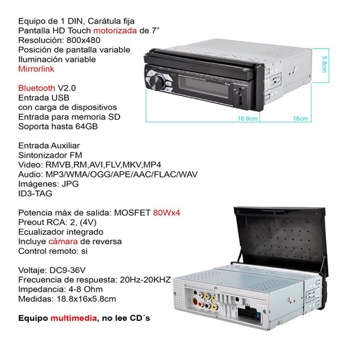 Imagen 5 de 5 de Autoestereo Vak 1703 Motorizado Mp5 Bluetooth Usb Mirrorlink