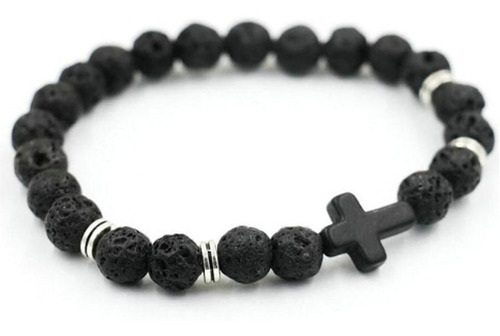 Pulsera De Piedra Volcanica Cruz Hombre Mujer Moda 2021