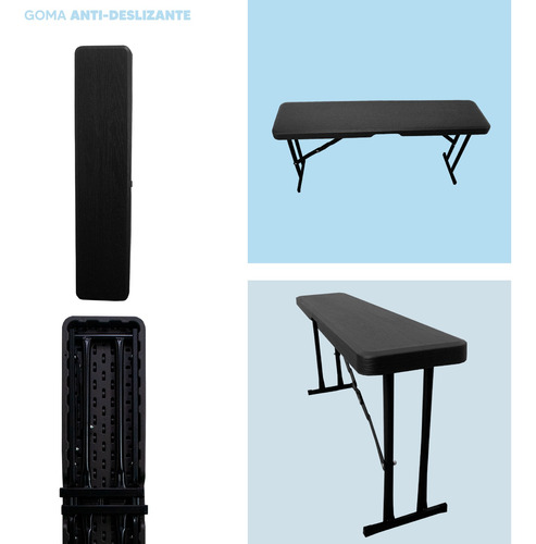 Juego Mesa Y Banco Para Jardín Eventos Fiestas Hogar Negro