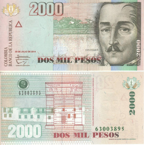 Colombia Billete De 2.000 Pesos Año 29/7/14 Pick 457x - Unc