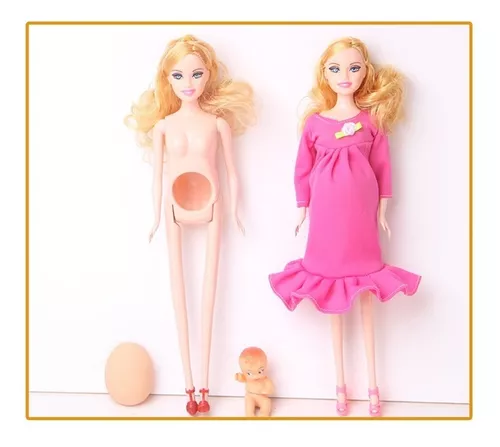 Boneca Barbie Mãe Grávida Com Bebê Em Sua Barriga