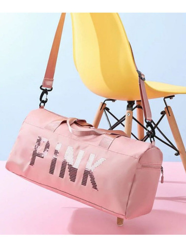Bolsa Feminina Mala Pink Academia Fitness Transversal Casual Cor Rosa-claro Desenho do tecido Liso