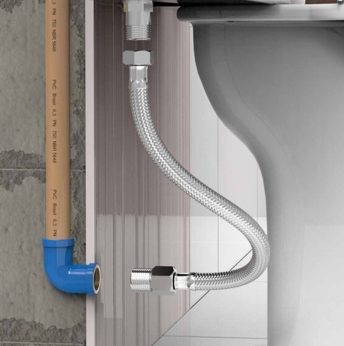 Kit 4 Mangueira Engate Flexível Aço Inox 40 Cm 1/2 Entrada Acabamento Cromado Cor Prateado