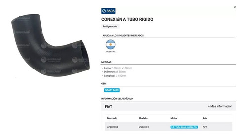 Manguera Codo Conexion Agua Ducato Boxer 2.3 Multijet Jtd