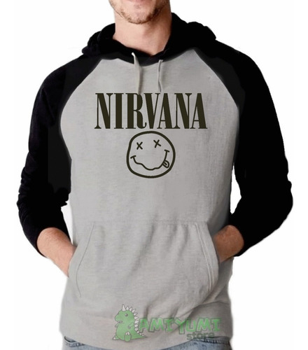 Blusa Nirvana Raglan Moletom Canguru Blusa De Frio Com Capuz