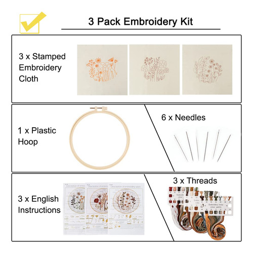 Kit De Bordado Para Principiantes 3 Patrones De Flores