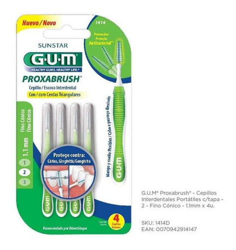 Gum Cepillo Interdental Proxabrush Fino Conico 1.1mm 4u 1414