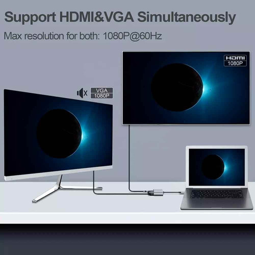 Adaptador 4 En 1 Usb C A Hdmi 4k, Vga, Usb 3.0, Pd Carga