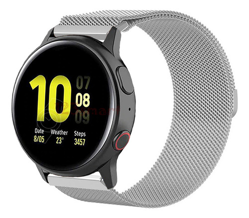 Pulseira Milanese Para Galaxy Watch Active2 Bt 44mm Ou 40mm Cor Prata Largura 20 Mm