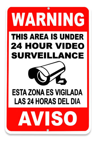 Señal Videovigilancia  Aluminio 8 X 12  24 Hora Letrero