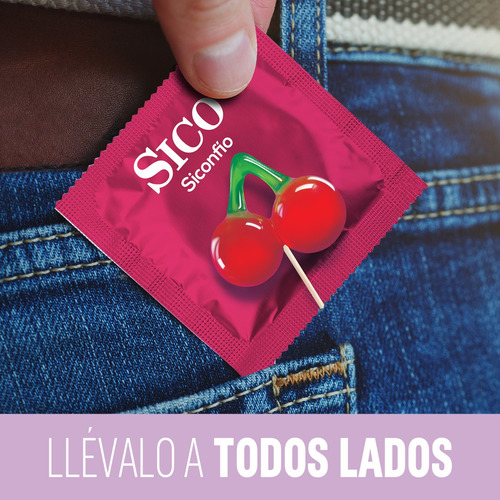 Sico Play, Condones Texturizados Sabor Cereza, 3 Piezas.