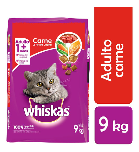 Whiskas Alimento Para Gatos, Sabor: Carne 9kg