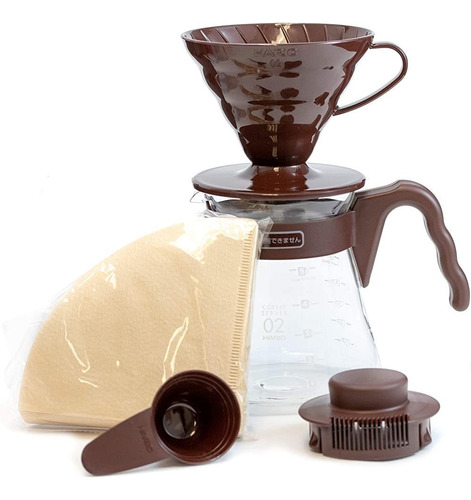 Hario V60 Pour Over Starter Set Con Goteo, Servidor De Vidri