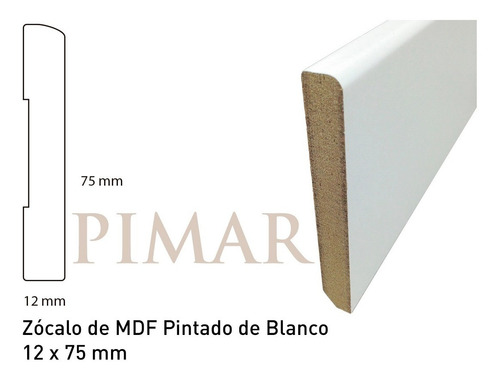 Imagen 1 de 4 de Zócalos Mdf Color Blanc De 15mm X 75mm Liso. Precio Por Tira