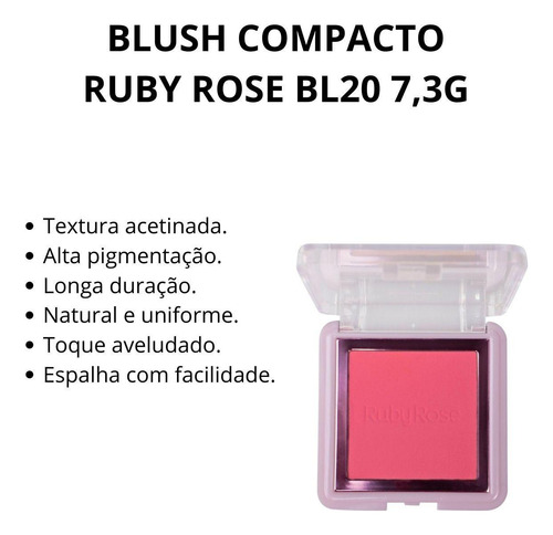Blush Compacto Ruby Rose Textura Acetinada Bl20 7,3g