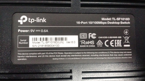 Switch Desktop Tp Link 16 Porta Tl Sf 1016d 10/100 Mbps V6.0