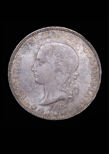 Moneda 1885 Colombia. 5 Décimos. Medellín. Plata .835