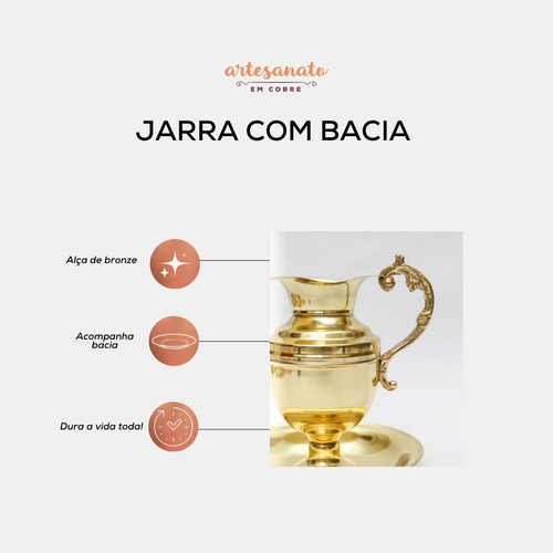 Conjunto Para Lavar Mãos Jarra + Bacia 700ml Batizado Latão Amarelo
