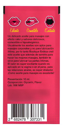 Gel Lubricantes Íntimos Calor 10 Ml Adulto Aceite Pack X 4 Sabor Frutilla