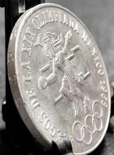 Moneda Plata De 1968 $25 Olimpiada Aro Bajo Lengua Curva 3