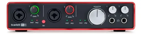 Interface de áudio Focusrite Scarlett 6i6 vermelha 2ª geração
