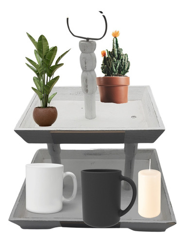 Bandeja Decorativa 2 Niveles Ideal Para Tu Hogar Ak2tt03 Color Blanco