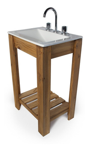 Imagen 4 de 5 de Vanitory 50cm Madera Maciza Y Bacha Maral Blanca Combo Set
