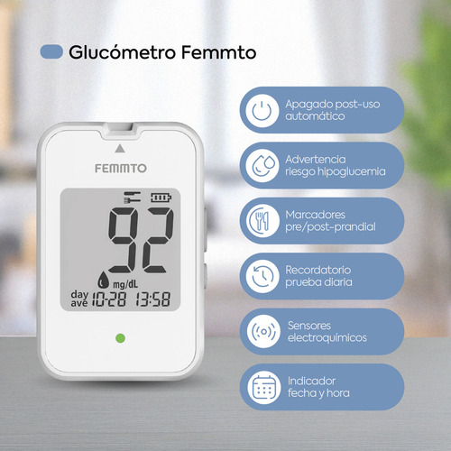 Medidor De Glucosa Aparato Medir Glucometro Digital Diabetes Lancetas Punzador Estuche Femmto Kf-b12
