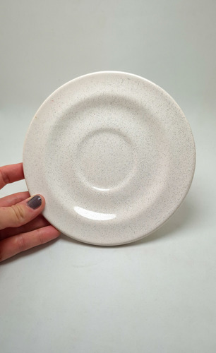 Plato De Cerámica Artesanal Café O Te 16 Cm Blanco Jaspeado Blanco Jaspeado Liso