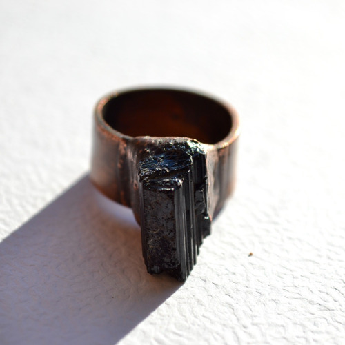 Imagen 5 de 8 de Anillo Piedra Turmalina Negra, Cobre, Amuleto De Proteccion