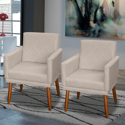 Kit 3 Poltronas Decorativas Para Recepção Consultório Cores Cor Bege Desenho Do Tecido Suede Liso