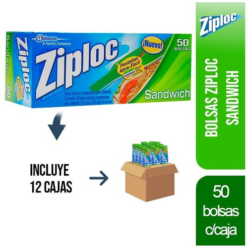 12 Cajas - Ziploc Bolsas Para Sandwich - 50 Bolsas/caja