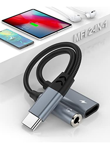 Adaptador De Auriculares Y Cargador Usb-c A 3.5mm,2-en-1 Tip