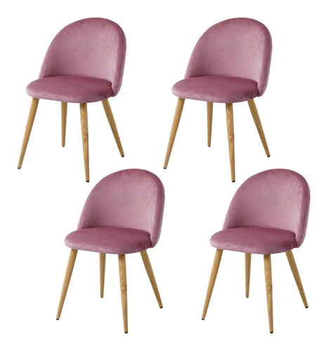 Pack 4 Sillas / Comedor Sitial Terciopelo Acolchada Rosa