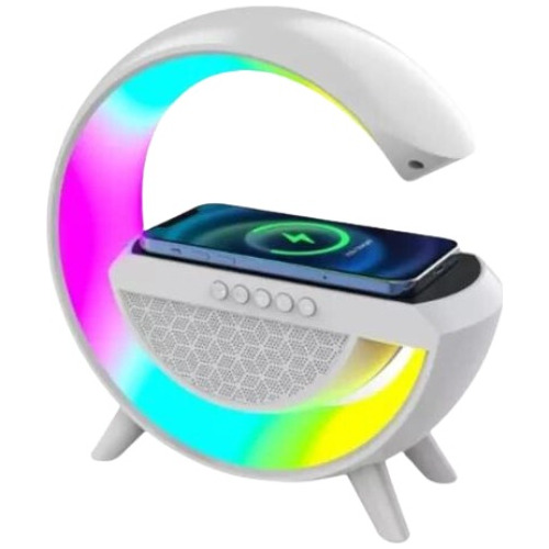 Cargador Inalambrico Parlante Bluetooth Lampara Color Blanco