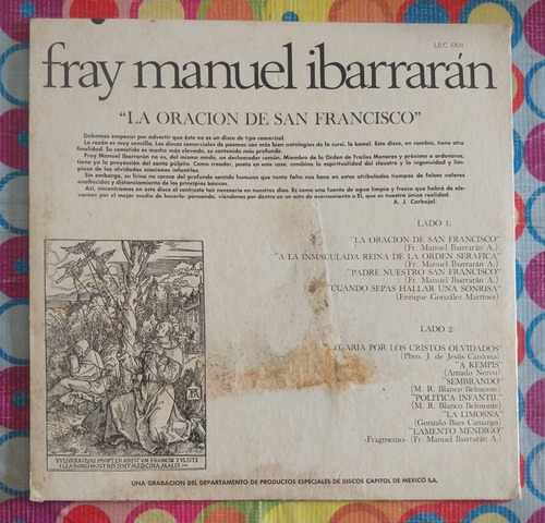 Fray Manuel Ibarrarán Lp La Oración De San Francisco (Usado)