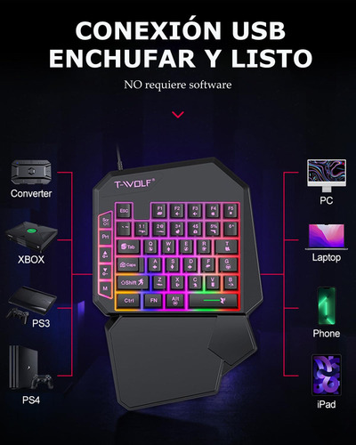 Yostyle Teclado Gaming Pequeño Para Una Mano Ergonomica,