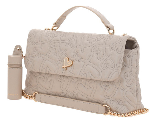 Bolsa Crossbody Gorett Shantal Gs25084-e Color Beige Correa De Hombro Beige Diseño De La Tela Corazones