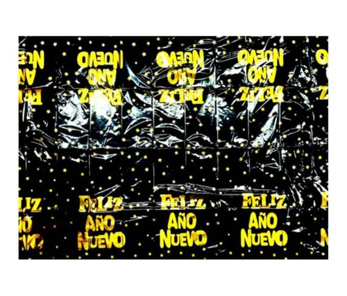 Mantel Año Nuevo 137×183 Cms Cotillón Negro Dorado