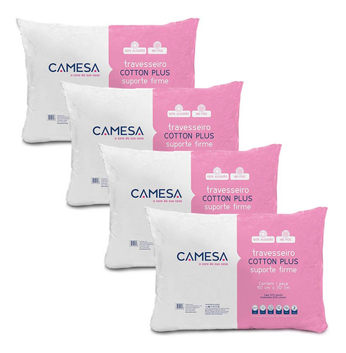 Kit 4 Travesseiros Cotton Plus Suporte Firme 180 Fios Camesa