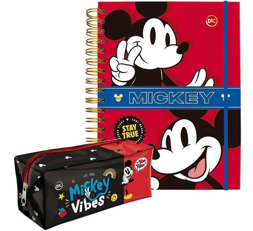 Kit Escolar Caderno Smart E Estojo Zíper Mickey Mouse Disney