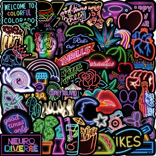 50 Peças De Adesivos De Grafite Coloridos Com Luz De Néon De