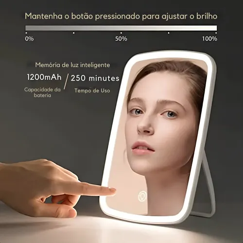 Espelho Led Maquiagem Touch Mesa Sobrancelha Skincare Usb Branco