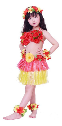 Conjunto De Disfraz Floral Con Falda Hawaiana Luau Hula Gras