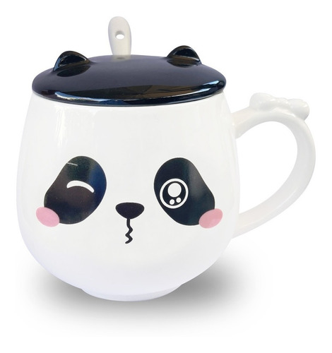 Tazón Oso Panda Kawaii Con Tapa Con Orejas Y Cuchara