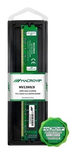 Memória Macrovip Ddr3 8gb Pc3 12800 Cl11 1600mhz - Mv16n11/8