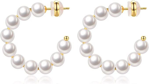 Pendientes De Aro De Perlas Para Mujer, Chapados En Oro De 1